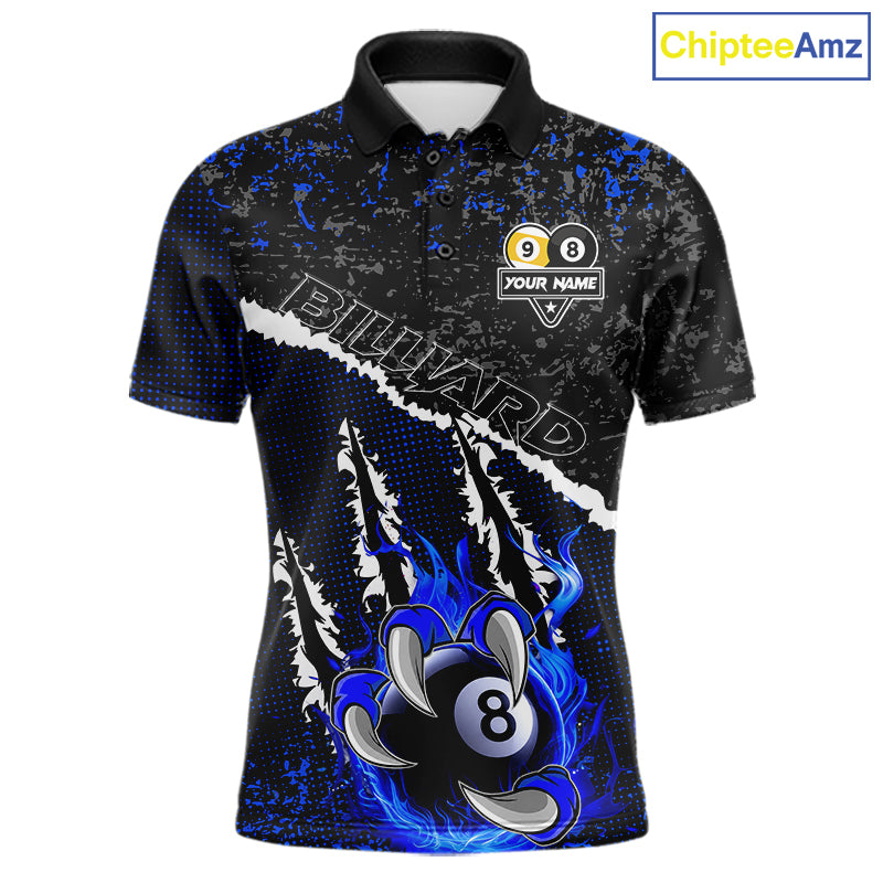 Black and Blue Flaming Claw 8 Ball & 9 Ball Billiard Shirts for Men Custom Pool Team Jersey TDM7465