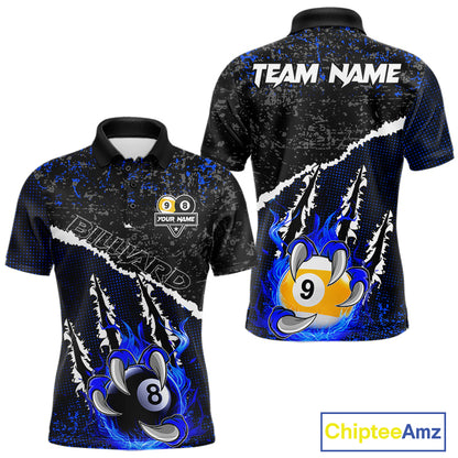 Black and Blue Flaming Claw 8 Ball & 9 Ball Billiard Shirts for Men Custom Pool Team Jersey TDM7465