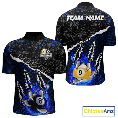 Black and Blue Flaming Claw 8 Ball & 9 Ball Billiard Shirts for Men Custom Pool Team Jersey TDM7465