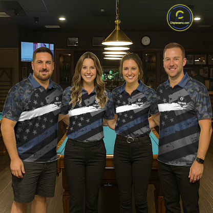 Blue Camo US Flag 8 Ball Billiard Pool Shirts for Men Custom Patriotic Billiard Team Jersey TDM7468