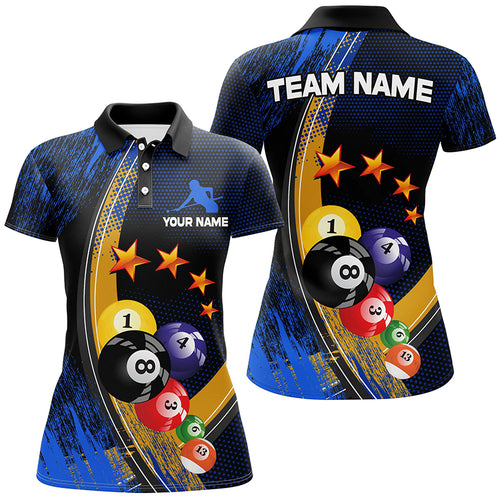 Custom Name Blue Billiard Balls 3D Billiard Women Polo Shirts Personalized 8 Ball Pool Polo Shirts TDM0338