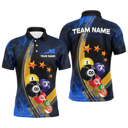 Custom Name Blue Billiard Balls 3D Billiard Men Polo Shirts Personalized 8 Ball Pool Polo Shirts TDM0338