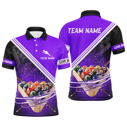 Custom Purple Billiards 3D Printed Men's Billiard Shirts Best 8 Ball Pool Polo Shirts TDM0341