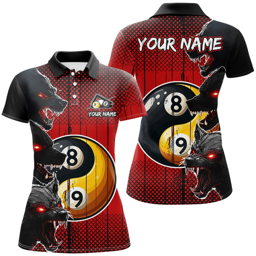 Funny Ying And Yang Eyes Of Wolf Billiard Shirts For Women Custom 8 & 9 Ball Billiard Jerseys | Red TDM2714