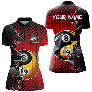 Funny Ying And Yang Eyes Of Wolf Billiard Shirts For Women Custom 8 & 9 Ball Billiard Jerseys | Red TDM2714