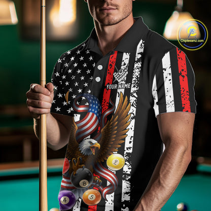 Billiard Eagle American Flag Stripes Pool Jersey For Men Custom Patriotic Billiard Team Shirt|Red TDM4983