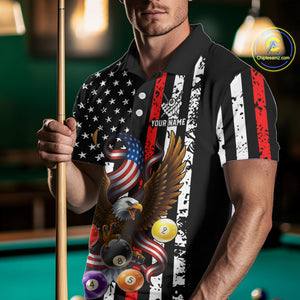 Billiard Eagle American Flag Stripes Pool Jersey For Men Custom Patriotic Billiard Team Shirt|Red TDM4983
