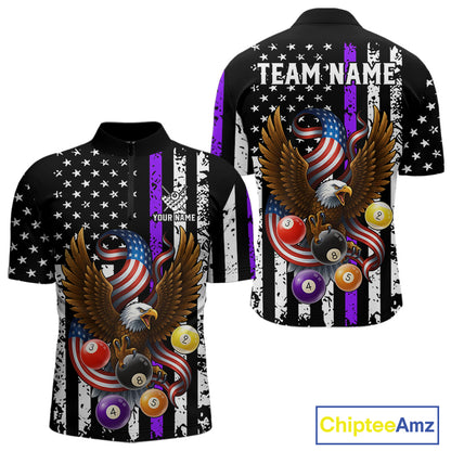 Billiard Eagle American Flag Stripes Pool Jersey For Men Custom Patriotic Billiard Shirt|Purple TDM4984