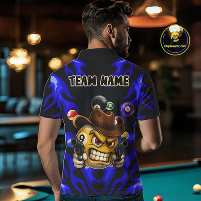 Personalized Blue Funny Flame 9 Ball Billiard Shirt For Men Custom Pool Team Jersey Polo & 1/4 Zip TDM4987