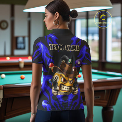 Personalized Blue Funny Flame 9 Ball Billiard Shirt For Women Custom Pool Team Jersey Polo & 1/4 Zip TDM4987