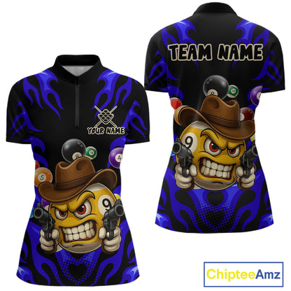 Personalized Blue Funny Flame 9 Ball Billiard Shirt For Women Custom Pool Team Jersey Polo & 1/4 Zip TDM4987