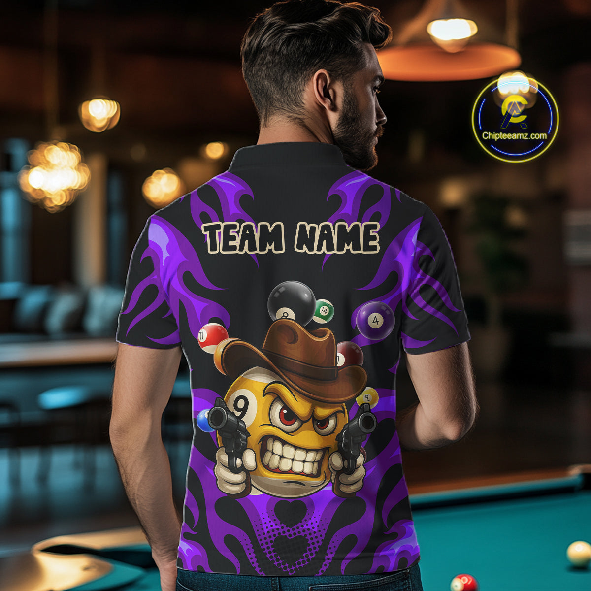 Personalized Purple Funny Flame 9 Ball Billiard Shirt For Men, Pool Team Jersey Polo & 1/4 Zip TDM4988