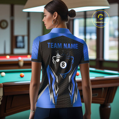 Black And Blue 8 Ball Pool Crown Billiard Shirt For Women Custom Billiard Jersey Team Polo & 1/4 Zip TDM4990