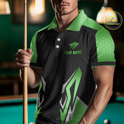 Black And Green 8 Ball Pool Crown Billiard Shirt For Men Custom Billiard Jersey Polo & 1/4 Zip TDM4991