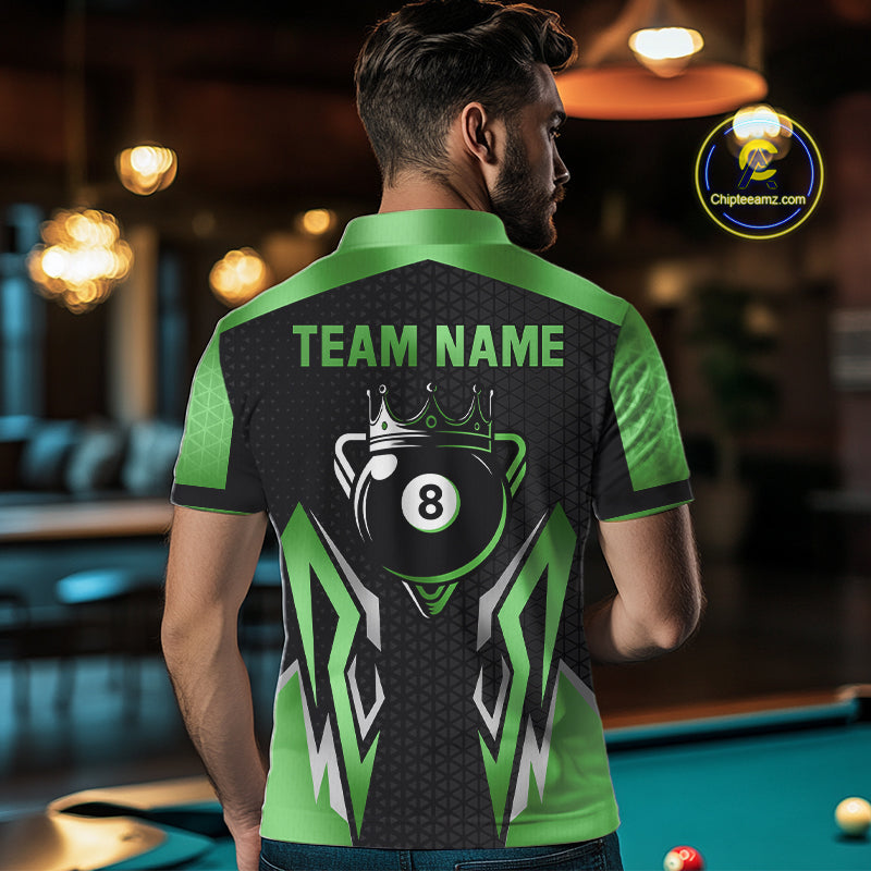Black And Green 8 Ball Pool Crown Billiard Shirt For Men Custom Billiard Jersey Polo & 1/4 Zip TDM4991