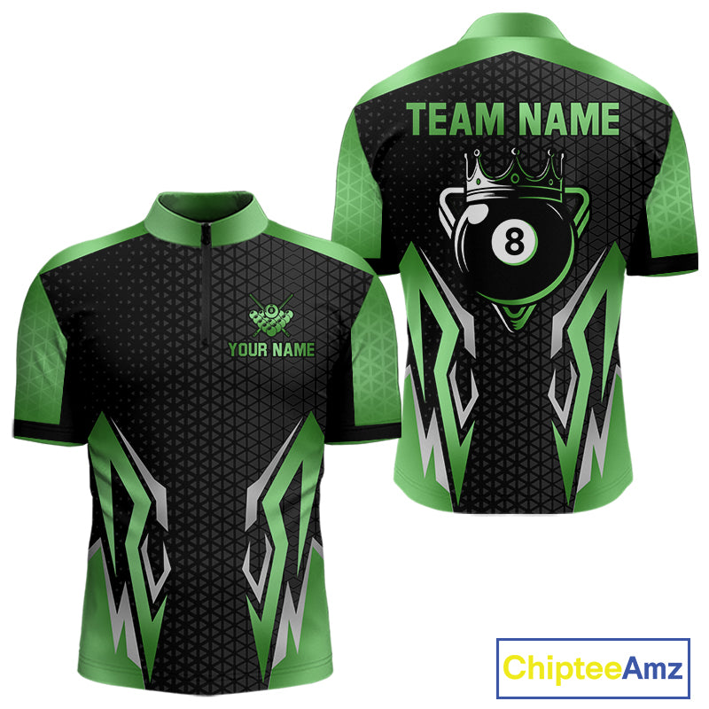 Black And Green 8 Ball Pool Crown Billiard Shirt For Men Custom Billiard Jersey Polo & 1/4 Zip TDM4991