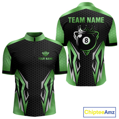 Black And Green 8 Ball Pool Crown Billiard Shirt For Men Custom Billiard Jersey Polo & 1/4 Zip TDM4991