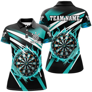 Turquoise 3D Darts Board Fire Custom Polo & 1/4 Zip Shirt For Women Personalized Dart Jerseys Uniform TDM2956