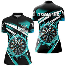 Load image into Gallery viewer, Turquoise 3D Darts Board Fire Custom Polo &amp; 1/4 Zip Shirt For Women Personalized Dart Jerseys Uniform TDM2956