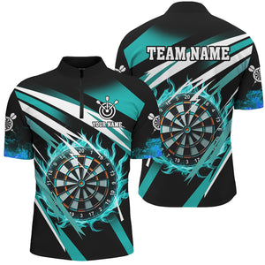 Turquoise 3D Darts Board Fire Custom Polo & 1/4 Zip Shirt For Women Personalized Dart Jerseys Uniform TDM2956