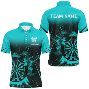 Turquoise Grunge Dart Polo & Quarter-Zip Shirts For Men Custom Retro Darts Board Team Dart Jerseys TDM2960