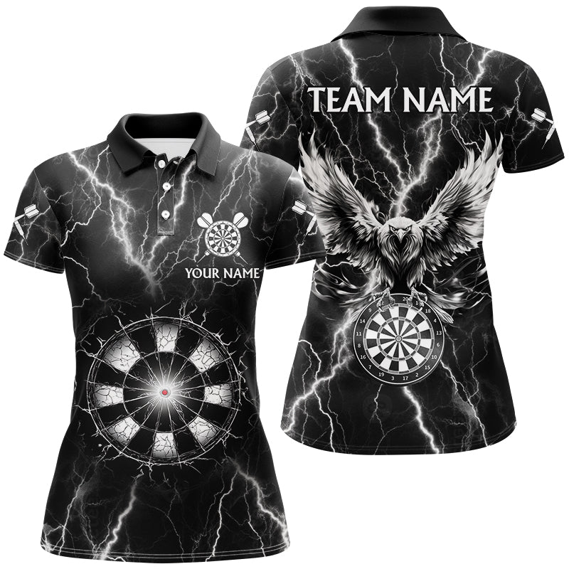 Personalized Black White Thunder Lightning Dart Shirts For Women Custom Eagle Dart Team Jerseys TDM2962