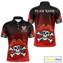 Load image into Gallery viewer, Red Black Funny Pirate Flame Skull Darts Shirt For Men Custom Dart Jerseys Team Polo &amp; 1/4 Zip TDM5177