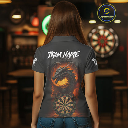 Personalized Black Grey Dragon Darts Shirt For Women Custom Fire Dart Jersey Team Polo & 1/4 Zip TDM5179