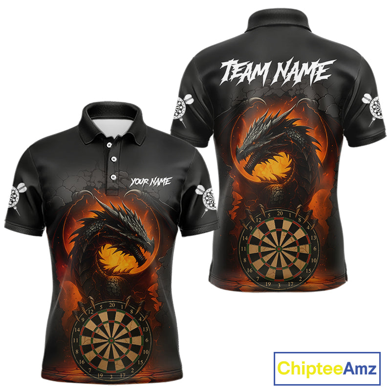 Personalized Black Grey Dragon Darts Shirt For Men Custom Fire Dart Jersey Team Polo & 1/4 Zip TDM5179