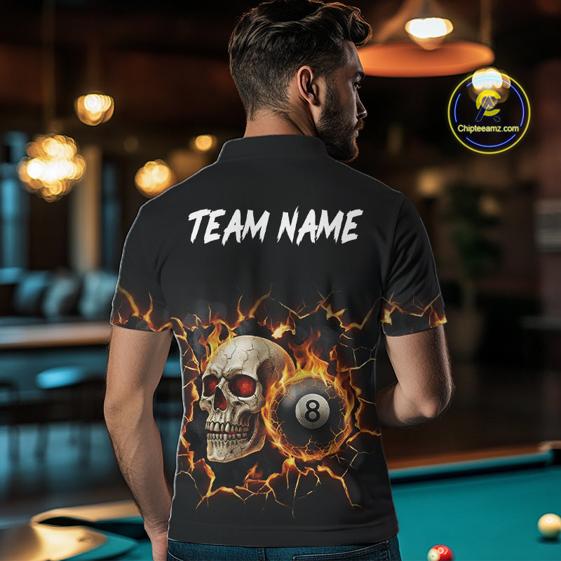 Personalized Skull 8 Ball Fire Billiard Shirt For Men Custom Pool Team Shirt, Billiard Jersey TDM5424