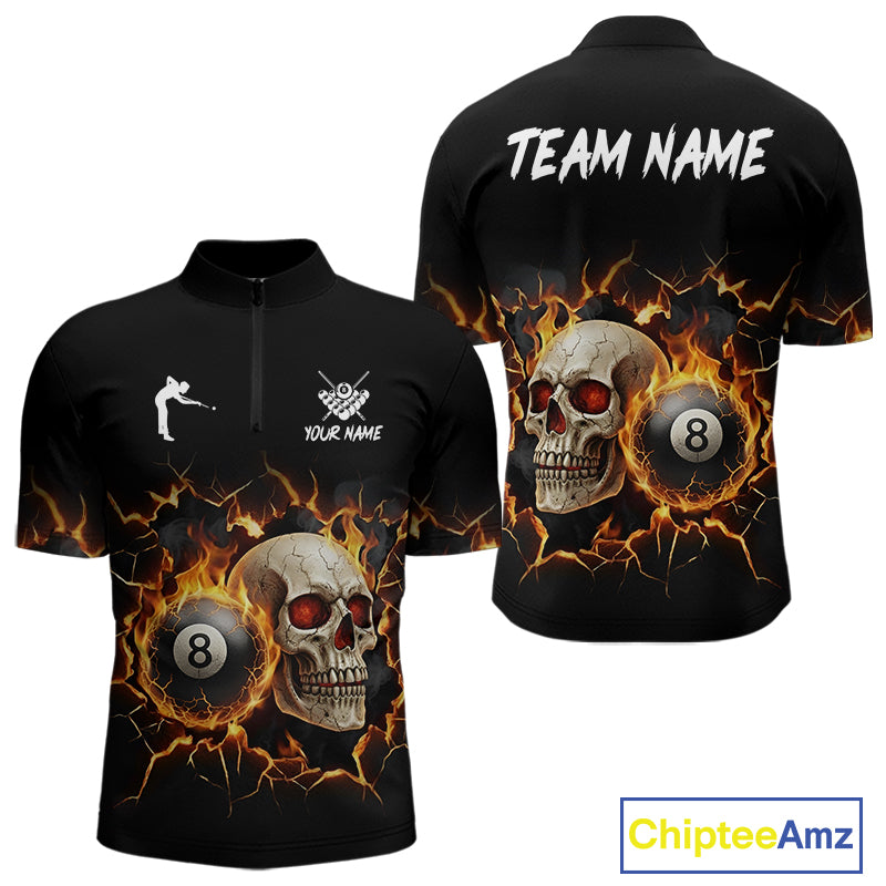 Personalized Skull 8 Ball Fire Billiard Shirt For Men Custom Pool Team Shirt, Billiard Jersey TDM5424