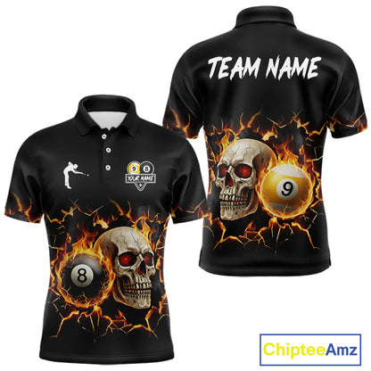 Personalized Skull 8 Ball & 9 Ball Fire Billiard Shirt For Men Custom Billiard Pool Team Jersey TDM5425