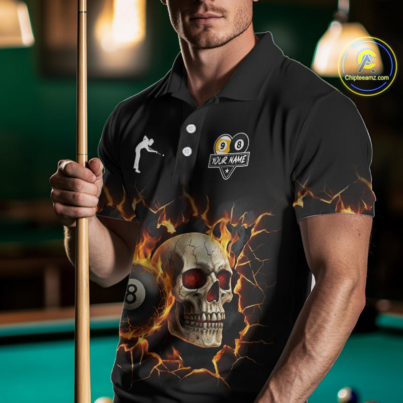 Personalized Skull 8 Ball & 9 Ball Fire Billiard Shirt For Men Custom Billiard Pool Team Jersey TDM5425