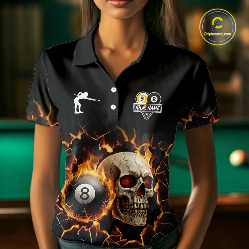Personalized Skull 8 Ball & 9 Ball Fire Billiard Shirt For Women Custom Billiard Pool Team Jersey TDM5425