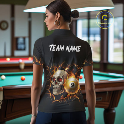 Personalized Skull 8 Ball & 9 Ball Fire Billiard Shirt For Women Custom Billiard Pool Team Jersey TDM5425