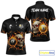 Load image into Gallery viewer, Personalized Skull 8 Ball &amp; 9 Ball Fire Billiard Shirt For Men Custom Billiard Pool Team Jersey TDM5425