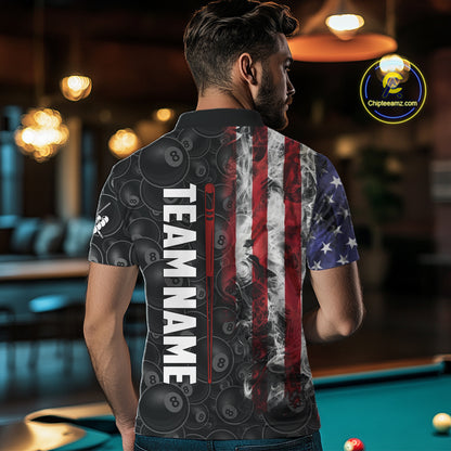 Personalized Smoke American Flag 8 Ball Billiard Shirts For Men Custom Patriotic Pool Team Jerseys TDM5430