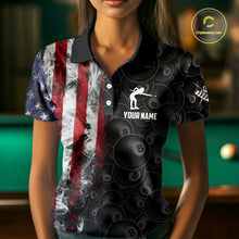 Load image into Gallery viewer, Personalized Smoke American Flag 8 Ball Billiard Shirts For Women Custom Patriotic Pool Team Jerseys TDM5430