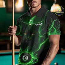 Load image into Gallery viewer, Green 8 Ball Thunder Lightning Cat Billiard Shirt For Men Custom Pool Team Jersey Polo &amp; 1/4 Zip TDM5696