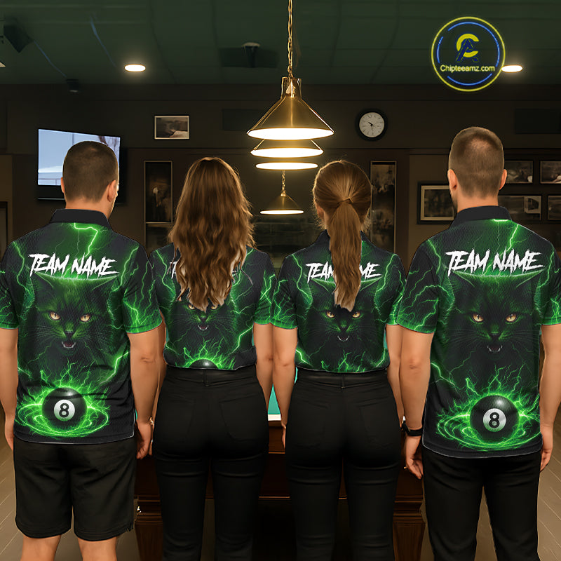 Green 8 Ball Thunder Lightning Cat Billiard Shirt For Women Custom Pool Team Jersey Polo & 1/4 Zip TDM5696