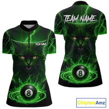 Load image into Gallery viewer, Green 8 Ball Thunder Lightning Cat Billiard Shirt For Women Custom Pool Team Jersey Polo &amp; 1/4 Zip TDM5696