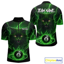 Load image into Gallery viewer, Green 8 Ball Thunder Lightning Cat Billiard Shirt For Men Custom Pool Team Jersey Polo &amp; 1/4 Zip TDM5696