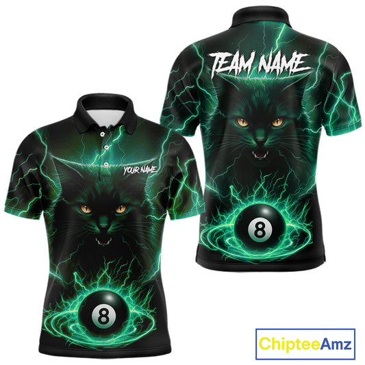 Turquoise 8 Ball Lightning Cat Billiard Shirt For Men Custom Pool Team Jersey Polo & 1/4 Zip TDM5697