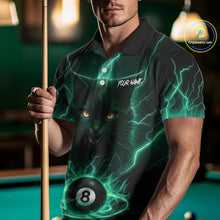 Load image into Gallery viewer, Turquoise 8 Ball Lightning Cat Billiard Shirt For Men Custom Pool Team Jersey Polo &amp; 1/4 Zip TDM5697
