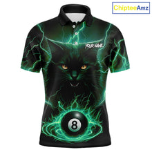 Load image into Gallery viewer, Turquoise 8 Ball Lightning Cat Billiard Shirt For Men Custom Pool Team Jersey Polo &amp; 1/4 Zip TDM5697