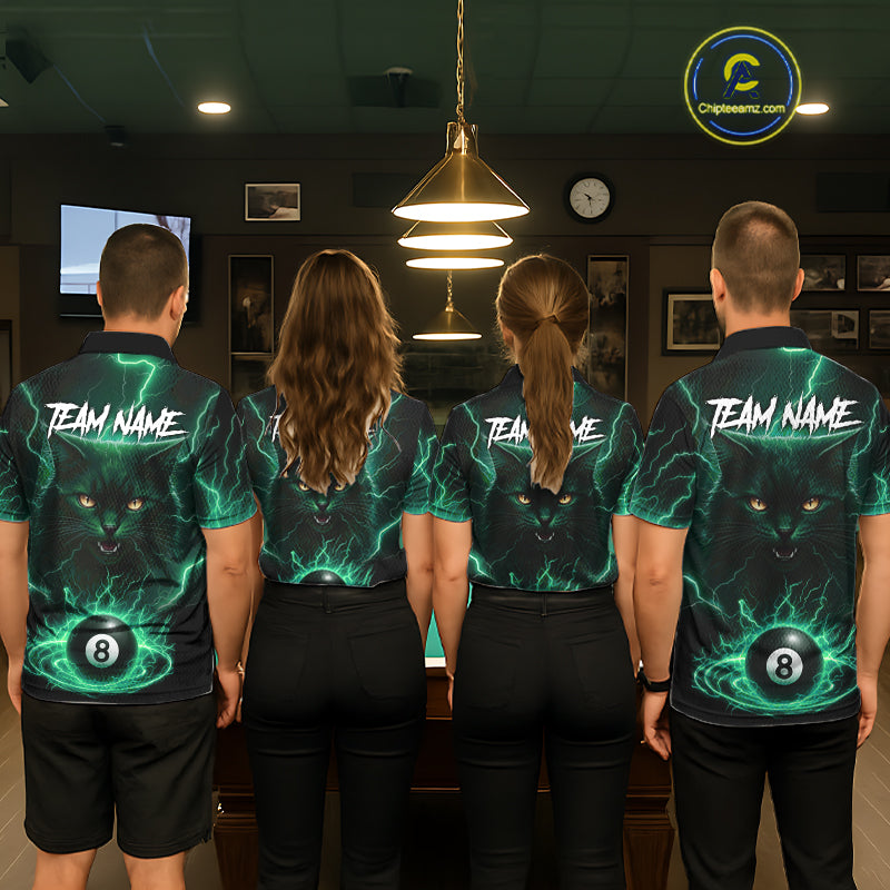 Turquoise 8 Ball Lightning Cat Billiard Shirt For Women Custom Pool Team Jersey Polo & 1/4 Zip TDM5697