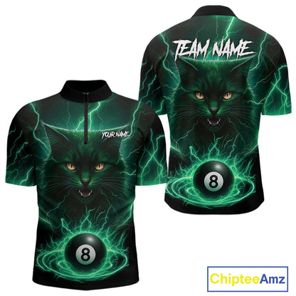Turquoise 8 Ball Lightning Cat Billiard Shirt For Men Custom Pool Team Jersey Polo & 1/4 Zip TDM5697