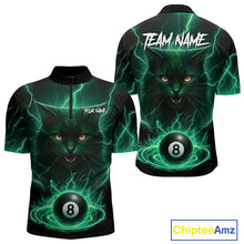 Load image into Gallery viewer, Turquoise 8 Ball Lightning Cat Billiard Shirt For Men Custom Pool Team Jersey Polo &amp; 1/4 Zip TDM5697