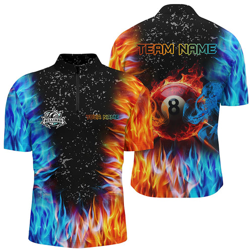 Customized Billiard Fire Water 3D Printed Men Quarter-Zip Shirt 8 Ball Pool Shirt For Team TDM1088