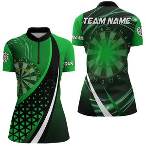 Black Green Lights Dart Polo, 1/4 Zip Custom Dart Shirt For Women Dart Jersey TDM3546